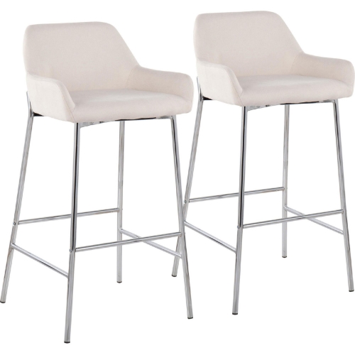 Daniella 30" Bar Stool in Cream Fabric & Chrome Metal (Set of 2)